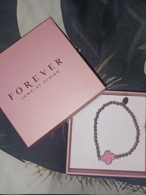 Forever Jewerly Design Women Silver & Pink Elastic Bracelet